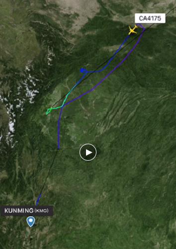 某航旅APP顯示，國(guó)航CA4175航班航行途中，調(diào)頭折返備降。 視頻截圖。